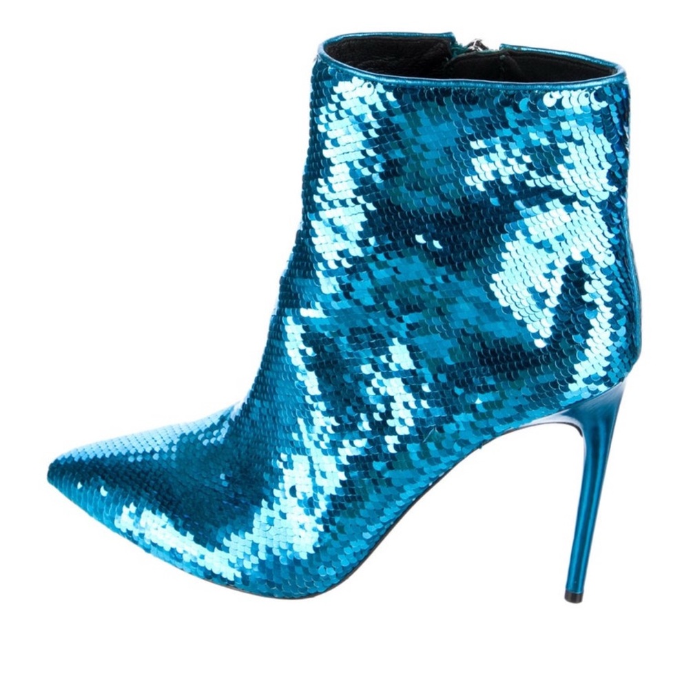 Alice + Olivia Shimmering Blue Sequin Heeled Boots